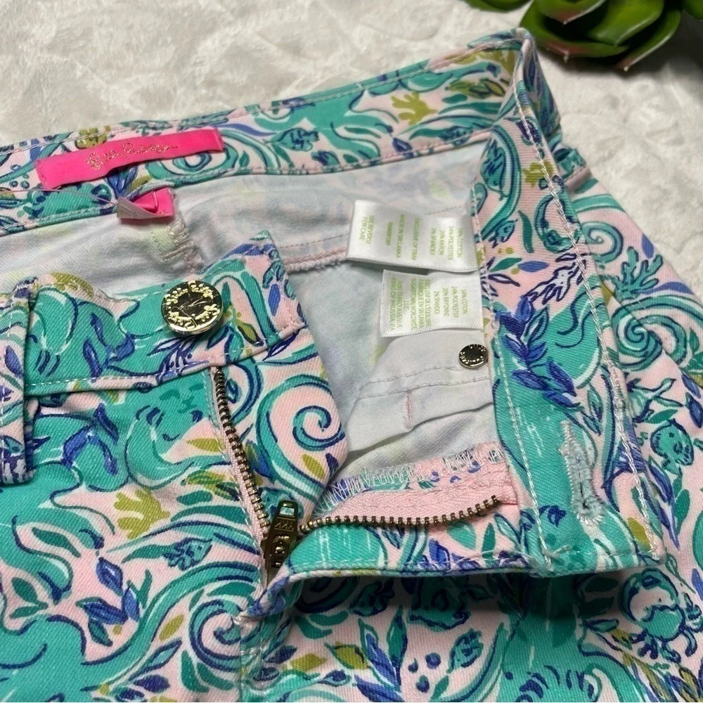 Lilly Pulitzer South Ocean Skinny Crop Pants in Monkey Sea Print Melon Fig Teal